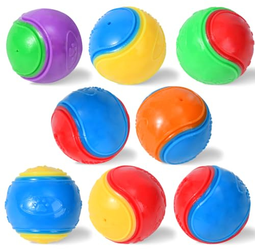 BOXZOO 8Pcs Squeaky Dog Balls, Indestructible Dog Ball, Balls for Dogs Training, Teeth Cleaning Puppy Chew Toys