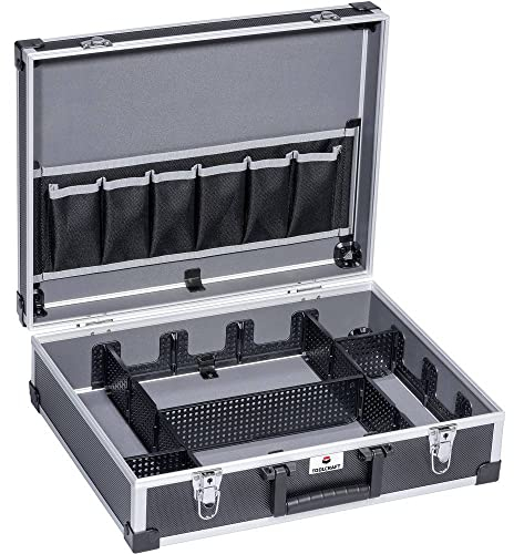 TOOLCRAFT Universal Werkzeug-Pilotenkoffer I Werkzeugkoffer ohne Inhalt I Werkzeugkoffer leer I Werkzeugaufbewahrung I Aluminium I Schwarz I Absperrbare Bügelschlösser I 325 x 130 x 425 mm I robuster