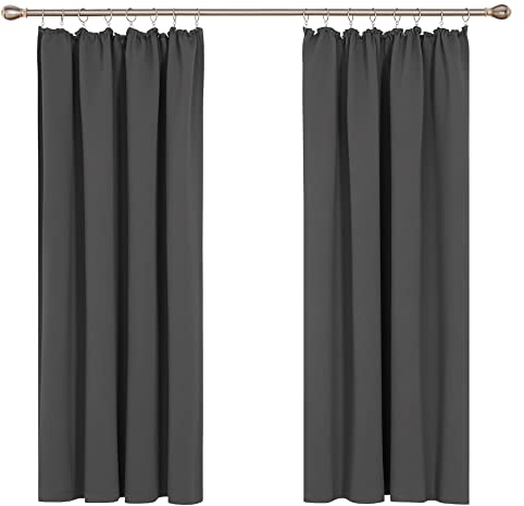 Deconovo Grey Pencil Pleat Blackout Curtains, Thermal Insulated Solid Curtains for Boys Bedroom, 46 x 54 Inch, Dark Grey, 2 Panels