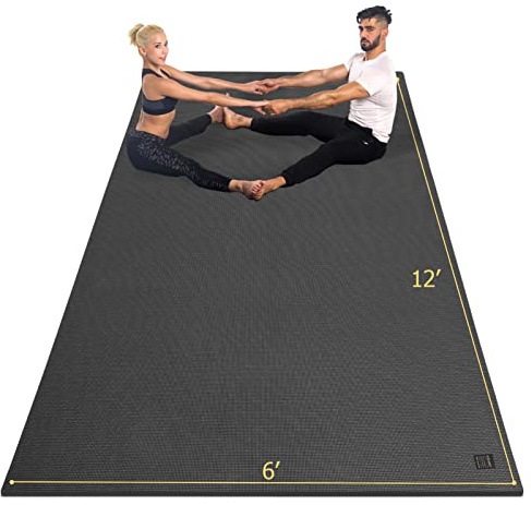 GXMMAT Large Yoga Mat 12'x6'/10'x6'/6'x8'(7mm), Extra Thick Workout Mats for Home Gym Flooring, Ultra Comfortable Non-Slip Quick Resilient Barefoot Wide Exercise Mat for Pilates, Stretching,Meditation