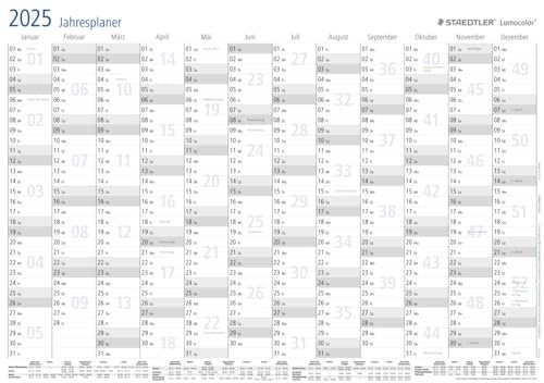STAEDTLER Jahresplaner Lumocolor Set 2026, Wandkalender trocken abwischbar, Größe DIN A3, incl. Stift und selbstklebender Stift-Klemme, 641 YPA3DE