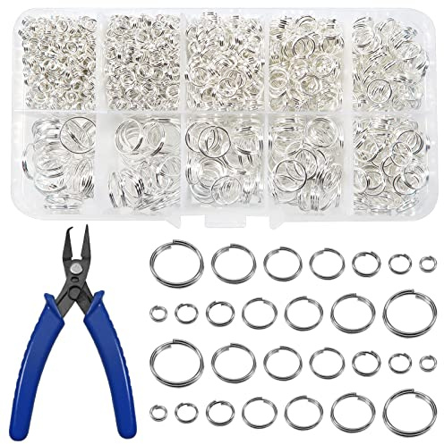 TOAOB 1580pcs Anneau Double Jonction en Metal Anneau Ouvert Jump Ring Connecteur de Bijoux Chaine Links Argent 4mm 5mm 6mm 7mm 8mm 10mm 12mm avec Boite de Rangement pour Fabrication de Bijoux