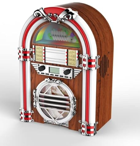 Shop24Direct Jukebox con cambio colore - Stereo - Bluetooth, AUX - Marrone - Vintage/Retrò