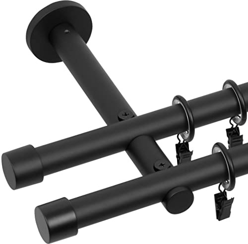 RENA Gardinenstange Vorhangstange 2-läufig - 19 mm - aus Metall - Lautlose Rollen - Komplettset - Schwarz Matt 400cm |Luna