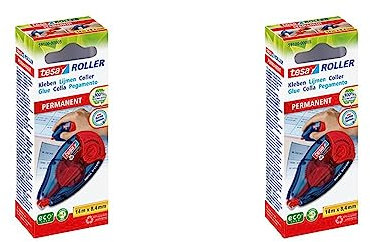 tesa Roller Permanent Gluing ecoLogo - Refillable Glue Roller with Tear-Resistant Tape & Double-Sided Adhesive Film - Solvent-Free - 14 m x 8.4 mm (Pack of 2)
