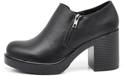 IF Moda Zapatos de Mujer Tacón Medio Gran Cremallera Cremallera Cuero Sintético 9421, Y18 Negro, 39 EU