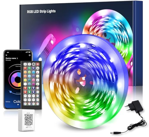 Mexllex Luces LED, Tiras LED Luces Habitación 5 Metros, Tira LED RGB, con IR Control Remoto y APP, 16 Milliones de Colores, iluminación para Habitación, Sala, Cocina, Dormitorio, Bar, Fiesta