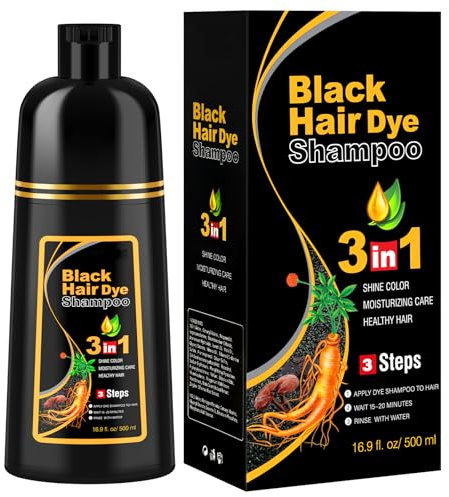 Schwarzes Haarfärbeshampoo für Graues Haar, Sofort Haarfarben Shampoo für Männer und Frauen, Black Hair Dye Shampoo 3 in 1,Hair Color, 500ml