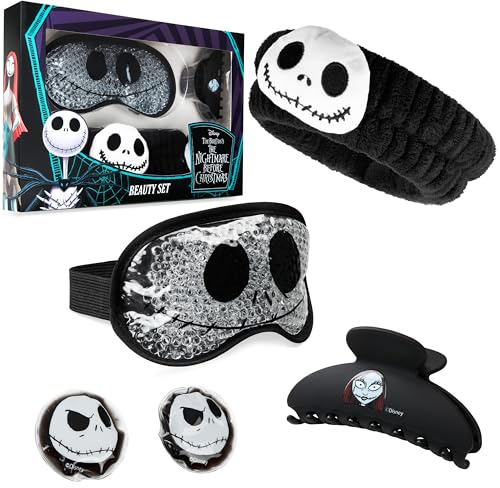 Disney Stitch Cooling Eye Mask & Beauty Accessories Set with Claw Clip Skincare Headband Soothing Cooling Eye Pads, Pampering Beauty Gifts for Women (Black)