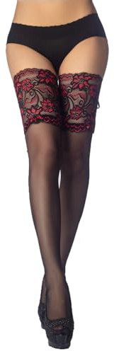 iB-iP Women's Lace Mesh Stylish Sheer Seam Back Thigh High Hold-up Stockings, Size: One Size, Black