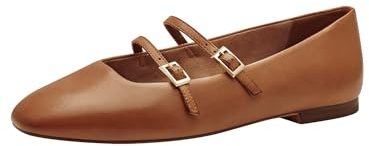 Tamaris Women's ballerina with strap leather flat brown 7.5 UK