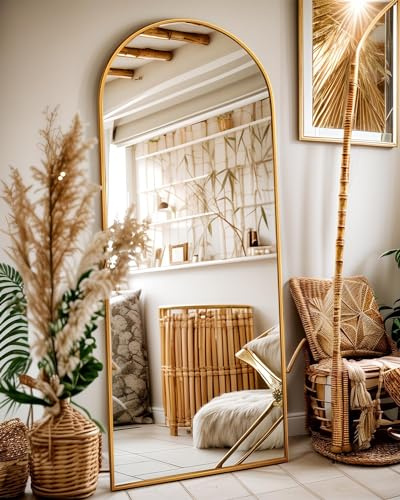 Antok 58 x19” Arched Full Length Floor Mirror, Gold Aluminum Frame, Free Standing/Wall Mount/Leaning for Bedroom, Living Room, Dressing Room