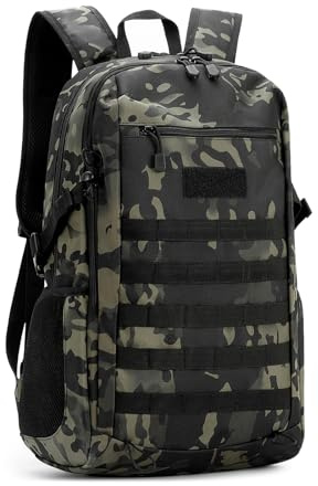 Explokit Small Tactical Backpack 12L 20L 30L Military Rucksack Water Repellent Molle Student School Daypack for Trekking Travelling Hiking Camping (#30L-Camo Black)