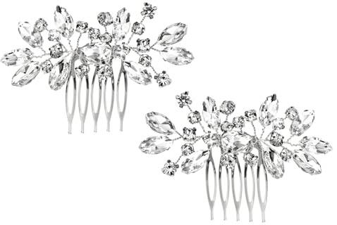 2Pcs Bridal Hair Accessories Silver Wedding Hair Side Combs Wedding Rhinestone Silver Piece Bridal Tiara Flower Headpieces Combs Headband for Women and Girls, Valentine's Day Decorations