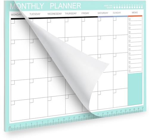 Phyxin Undated Planner, 54 Sheets Blank Calendar, 11.2 x 8.3 Monthly Calendar Planner, Tear Off Undated Monthly Planner with Memo for Women, Students, Teachers, Green