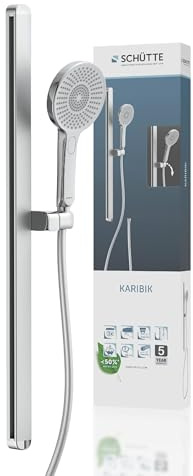Schütte 64200 KARIBIK Duschstange aus Edelstahl und Handbrause | Duschbrause mit 3-Fach verstellbarem Duschkopf | Brauseset mit Duschsäule | Duschkopf mit Schlauch und Halterung | Regendusche | Chrom