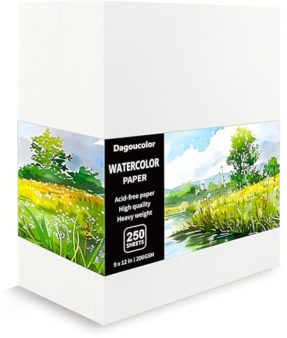 DagouColor Papel Para Acuarela, 9 x 12, 200GSM, 250 Pcs Papel de Dibujo Pintura, Suministros de Arte Artistas Principiantes Adultos Niños Niñas