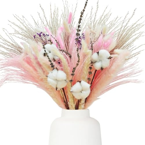 101 Piezas Flores Secas Rosa,Eucalipto Preservado,33-43 cm,Decoracion Hogar,Decoracion Boda,Hierba de La Pampa,Ramo de Flores Secas,Decoracion Habitacion,Pampas Secas Decoracion,Decoraciones Boho