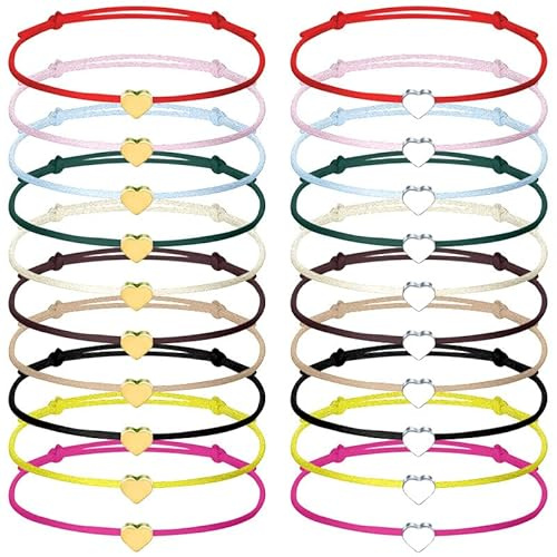 20 pièces bracelets d'amitié en forme de cœur - Taille réglable -Bracelets d'amitié pour enfants - Cadeau pour femme, enfants, couples