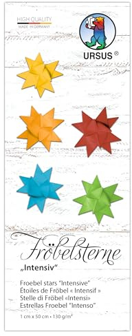 Ursus 3495 00 99 - Estrellas Froebel Intensivo, 130 g/m² de papel de dibujo de arcilla, 100 tiras plegables, tamaño 1 x 50 cm, Ø 4,3 cm, 5 colores, papel de manualidades para plegar