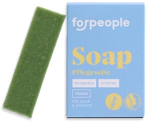 Forpeople - Jabón sólido orgánico para el cuerpo, cara, manos y cabello, sin aceite de palma y sin plástico, limpieza suave con aloe vera, jabón de manos aroma natural, romero y limón
