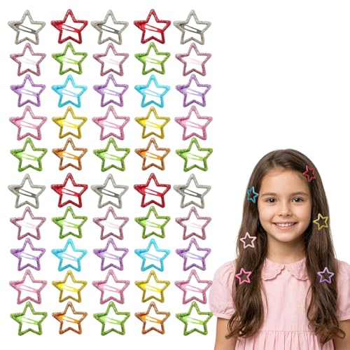 URYVAIW Set de barrettes cheveux étoile, 50 pièces barrettes cheveux étoiles multicolores pailletées, Accessoires capillaires en métal pour filles et femmes