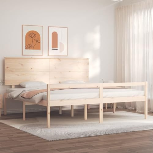 Genérico Cama de Matrimonio para Personas Mayores cabecero Madera Maciza, Camas y somieres Marrón,3195496