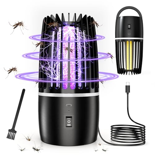 Lámpara Antimosquitos Eléctrico, 4000mAh Recargable Matar Repelente de Insectos Interior Exterior lampara Antimosquitos Anti Mosquitos Control de Plagas para Patio Trasero Camping (Negro)