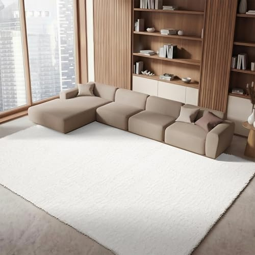 Safavieh Tapis Shag pour Salon, Salle à Manger, Chambre à Coucher - August Shag Collection, Tapis à Poil Court, Blanc, 244 x 305 cm