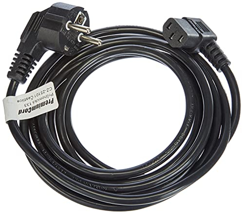 PremiumCord Netzkabel 230V 3m, Stromkabel mit Schutzkontakt gewinkelt auf Kaltgerätebuchse C13 gewinkelt, IEC 320, PC Netzkabel 3 Polig, Farbe schwarz