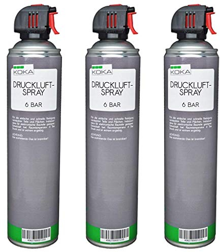 KOKA Druckluftspray PC Reinigung 3 × 600ml – Compressed Air Duster mit 6 Bar – Anti Staub Spray für Tastatur, Computer, Kamera, Elektronik – Luftspray Druckluftdose als PC Luftdruck Reiniger
