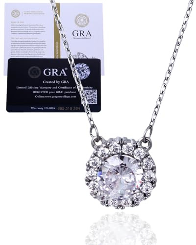 Halukakah Platin Plattiert Moissanite Damen Halo Anhänger Halskette|Zertifizierter 1.0ct Moissanite|Umweltfreundlicher Handgefertigter Schmuck|Designed in Italien|Längenverstellbar|Für Geburtstag