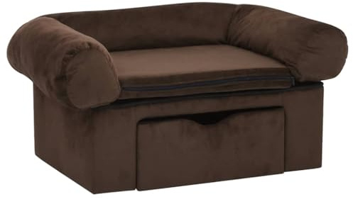 vidaXL Sofá para Perros con Cajón Felpa Marrón 75x50x38 cm Mascotas Gato Suave