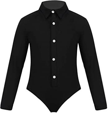 Nimiya Kinder Jungen Ballett Trikot Kentkragen Hemd Langarmhemd Turnbody Hemdbody Gymnastik Leotard Tanzkleidung Dancewear Schwarz 128