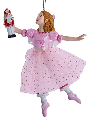 Kurt Adler Pink Clara Ballerina Hanging Ornament, 6.75 Resin and Fabric Mache, Christmas