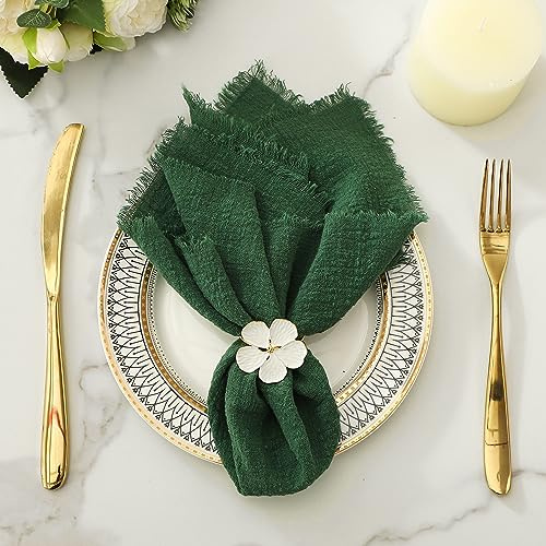 Juego de 12 servilletas de Tela de algodón de 17 x 17 Pulgadas, Hechas a Mano, para Cena, Boda, Navidad y Fiestas, Color Verde Oscuro