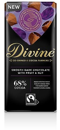 Divine 68% Dark Chocolate With Fruit and Nut, 90 g bar