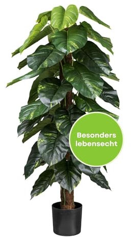 CREATIV green künstliche Philodendron 150cm I Kunstpflanze mit 43 naturgetreuen Blättern/Erde & Stamm I Zimmerpflanze künstlich in schickem Topf I Zimmerpflanzen künstlich ideal als Indoor Deko