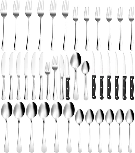Xespis Besteck Set 6 Personen, 36 teilig Edelstahl Bestecksets, mit Steakmesser, Elegantes Essbesteck, Hochglanzpoliert und Spülmaschinenfest, mit Messer Gabel Löffel, für Haus, Party, Restaurant