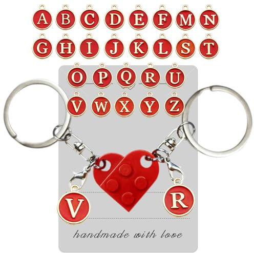 Smilelife Personalized Brick Matching Heart Keychains - Gifts for Mom, Dad, Couple, Boyfriend, Girlfriend, Lovers (Red)