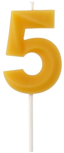 Folat 100% Beeswax Number Candle, Number Candle for Cakes, Birthday Cakes and Decoration, Low Smoke, Drip Resistant, Natural Honey Fragrance (Number 5)