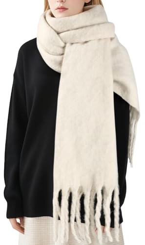 Women's Mohair Winter Scarf Pure Color, Warm Winter Scarf for Women and Men, Super Soft Luxurious Cashmere Feel Women Scarfs, Creamy