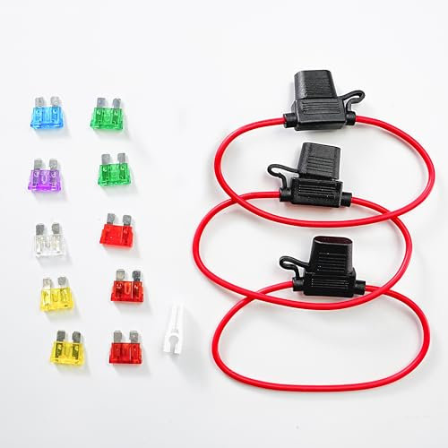 JOREST 3pcs 12AWG Sicherungshalter 12 volt,Inline Flachsicherungshalter Wasserdicht Kfz Sicherungshalter für Car/LKW/Motor+10pcs Standard Sicherungen (10A 15A 20A 25A 30A 35A 40A)