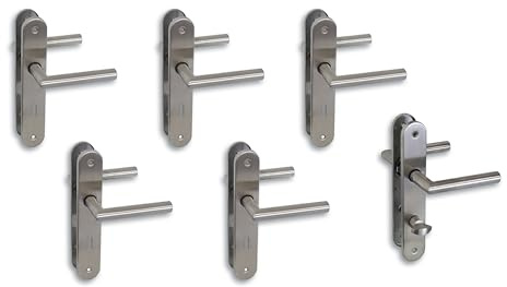 Juego de 6 placas largas para puerta de acero inoxidable satinado para 5 puertas de habitaciones con perforación de barba y 1 puerta de baño y tirador de puerta