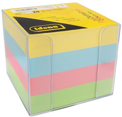 Idena 11183 - Zettelbox, transparent, 9 x 9 x 8 cm, inkl. 700 Blatt Zettelblock, FSC-Mix Papier in 4 Farben