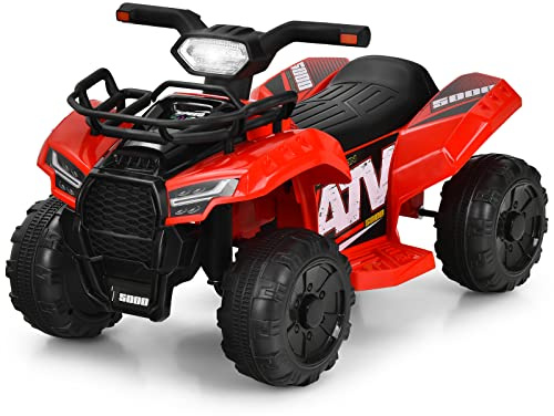 COSTWAY Quad Électrique Enfants avec 4 Roues Antidérapantes, Voiture Électrique Enfants avec Musique, Klaxon, Lumière LED, Guidon Lisse, Boîte de Rangement, Charge 20 KG 18-36 Mois (Rouge)