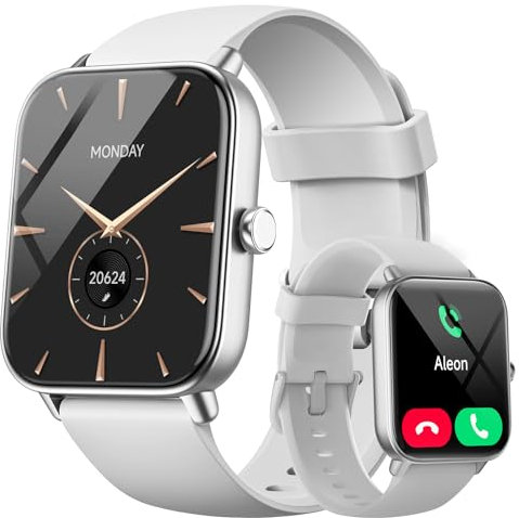 Smartwatch Damen mit Telefonfunktion, Alexa eingebaute 1.8'' Fitnessuhr Damen mit Herzfrequenz, SpO2, Schlaf, Stress Monitor, 100+ Sportmodi, IP68 Wasserdicht Uhr für Android iOS (Weiß)
