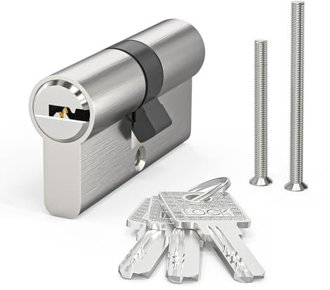 MANICAF Schließzylinder, Profilzylinder 30/30, Zylinderschloss, Profil-Doppelzylinder mit 3 Schlüsseln, Euro Messingzylinder Satin Zink Finish Querlöcher