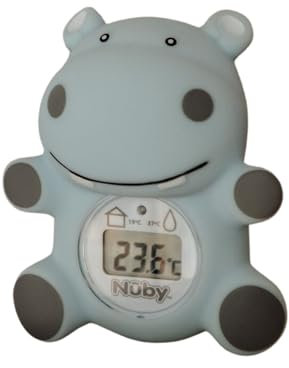 Nuby Hippo Thermomètre de bain pour bébé – Thermomètre numérique avec écran facile à lire | Sans BPA | Thermomètre de bain et de chambre | Convient dès la naissance (bleu)