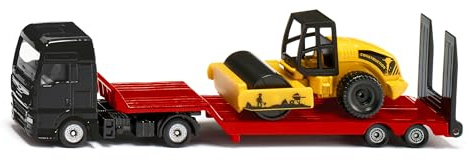 Siku 1760, MAN-lastbil med låglastarsläp och vägvält, 1:87, metall/plast, flerfärgad, leksaksset, avkopplingsbart låglastarsläp, rörlig vält